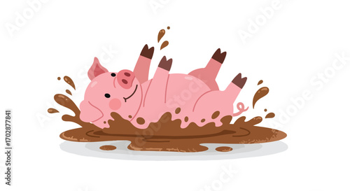Delighted Piglet Soaking in a Mud Puddle, Embracing Joyful Messiness and Carefree Abandon with Delightful Splashes