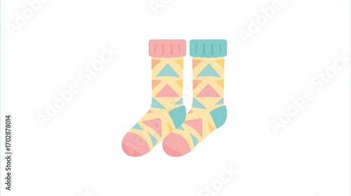 A stylish pair of colorful socks with a modern geometric triangle pattern, representing cozy comfort, warmth, and personal fashion expression