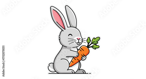 Whimsical rabbit illustration joyfully embracing a vibrant carrot full of vitamins and dietary fiber depicting the essence of healthy eating and