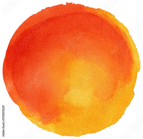 Circular watercolor stain, vibrant orange-yellow