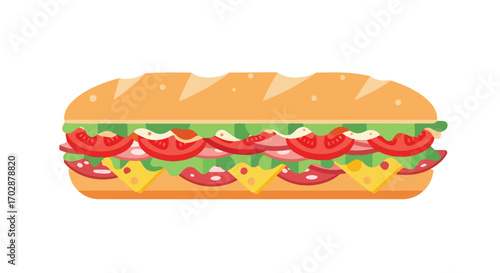 Deliciously illustrated sandwich with fresh ingredients and inviting presentation, perfect for food illustrations, menus or graphic design projects