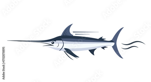 Stylized marlin illustration conveying swift motion in deep sea waters perfect for branding, designs and educational projects