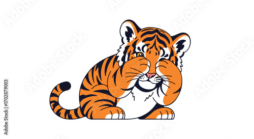 Playful Tiger Cub Hiding Its Eyes, a Cartoon-Style Illustration Depicting Innocence and Cuteness in Graphic Form