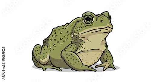 Detailed illustration of a green frog sitting against a white background perfect for educational or children's content