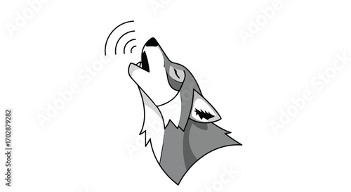 Cartoon style image of a howling wolf with sound waves emanating from its mouth, symbolizing communication and a call to the wild and solitude