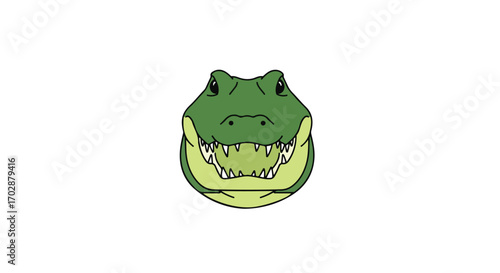 Stylized alligator head illustration with sharp teeth and textured skin depicting wildlife, fauna and cartoon character design for kids book concept