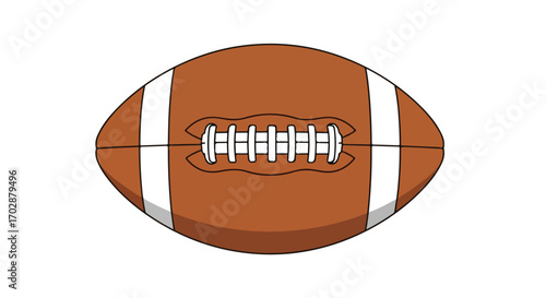 Illustration of a classic brown American football with white stripes and laces, isolated on a clean white background perfect for design projects