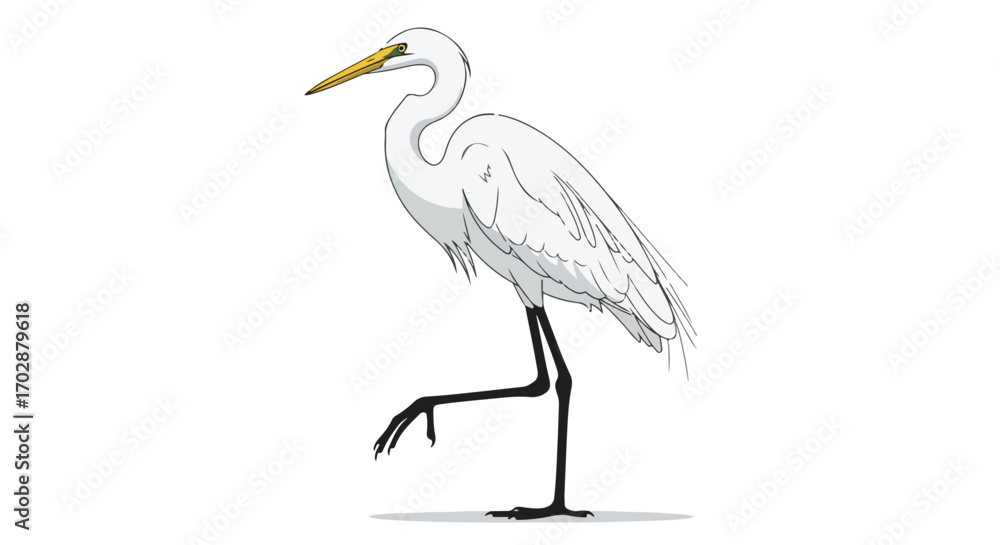 Obraz premium Elegant white heron stands gracefully, a captivating vector illustration conveying tranquility and natural allure isolated against a clean backdrop