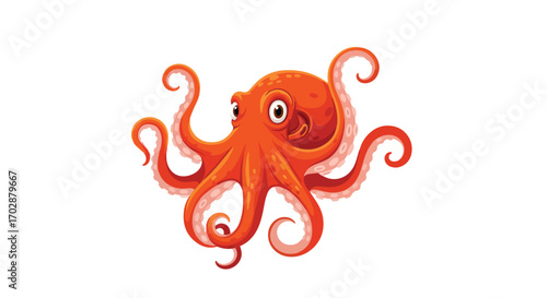 Animated orange octopus with swirling tentacles against a white background, creating a playful and whimsical underwater scene, perfect for