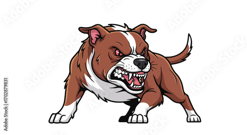 Aggressive Canine Illustration: Cartoon-Style Pitbull with Fierce Expression and Menacing Gaze Ready to Defend its Territory