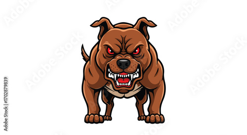 Intense cartoon pitbull with intimidating gaze and bared teeth portraying a character with fierce determination and strong presence