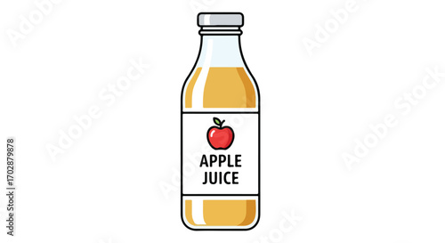 Illustration of a refreshing apple juice bottle with vibrant color and playful design, perfect for conveying natural refreshment