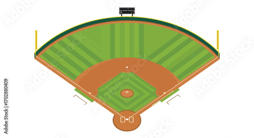 Overhead view of a minimalist baseball field with diamond layout, illustrating the core elements of the sport, ideal for infographics and