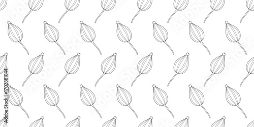 black white Ajwain fruits seamless pattern