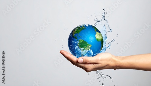 Earth in a hand with water splashes
