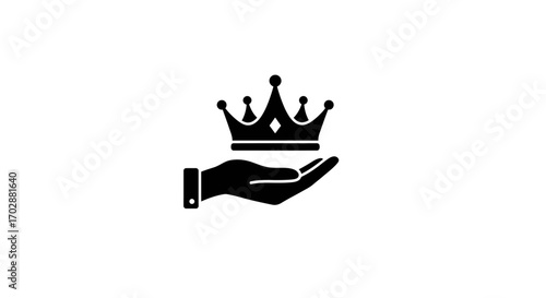 Hand holding a crown symbol of royalty, power, and leadership on a white background