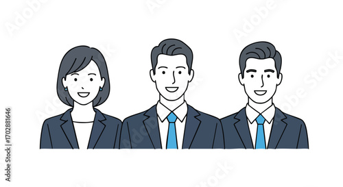 Professional team of diverse business people smiling confidently, ready for success in modern corporate environment