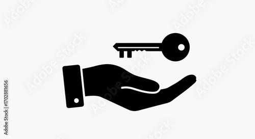 Hand holding a key, representing ownership, access, and security with a simple, clean design