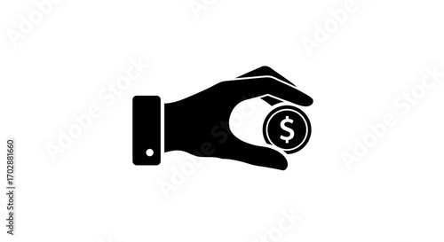 Hand holding a coin with dollar sign - Financial transaction concept illustration