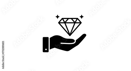 Diamond Hand Icon Represents Value, Luxury, Investment, and Precious Gem Offering