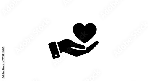Hand holding a heart symbol, representing care, love, and support in a minimalist design
