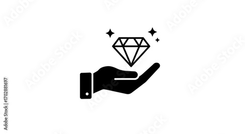 Hand offering a precious diamond with sparkling light, representing value and luxury in icons
