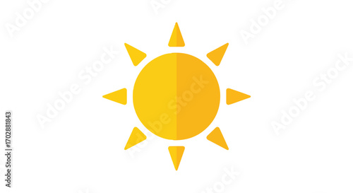Golden sun icon with pointed rays, a symbol of heat, light and summer joy, depicted on a minimalist white background, perfect for weather forecasts