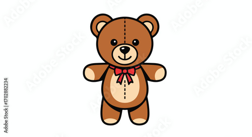 Adorable cartoon teddy bear illustration with a charming red bow and endearing expression suitable for children's designs