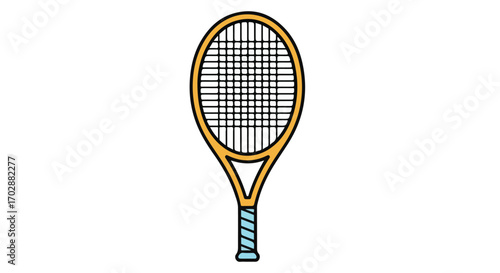 Illustration of a tennis racket on a plain white background enhancing focus and clarity for educational materials and athletic design projects