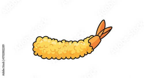 Crispy Cartoon Tempura Shrimp Isolated on White Background for Culinary Illustrations and Asian Cuisine Concepts