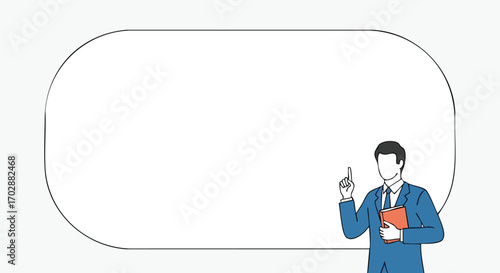 Dynamic business presentation template with confident speaker pointing and holding notes