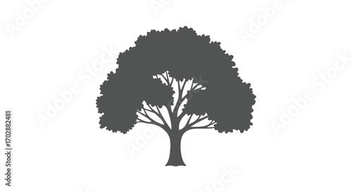 Simple monochrome tree silhouette illustration, showcasing nature's enduring elegance and botanical harmony against a clean, bright backdrop