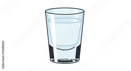 Stylized Clear Glass Illustration Filled with Liquid on White Background, Minimalist Beverage Still Life Depiction showing transparency and