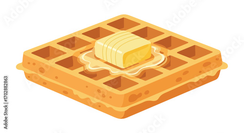 Isometric Waffle with Melting Butter: A Sweet Start to the Day Illustration depicting breakfast food for menu design and culinary promotions