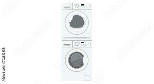 Modern stacked laundry appliances showcasing a minimalist design and a focus on space saving solutions suitable for compact living spaces