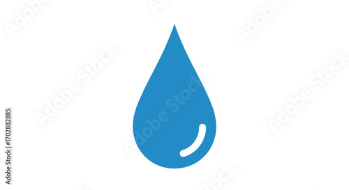 Stylized blue water droplet with highlight on a clean white background, representing purity and freshness of water in a digital format symbol design