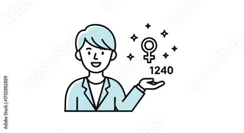 Empowerment presentation featuring a confident leader with a symbol of female strength and the number 1240
