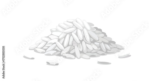 Illustrative portrayal of a pile of long-grain rice, showcasing the grain's texture and natural appearance in a simplistic design