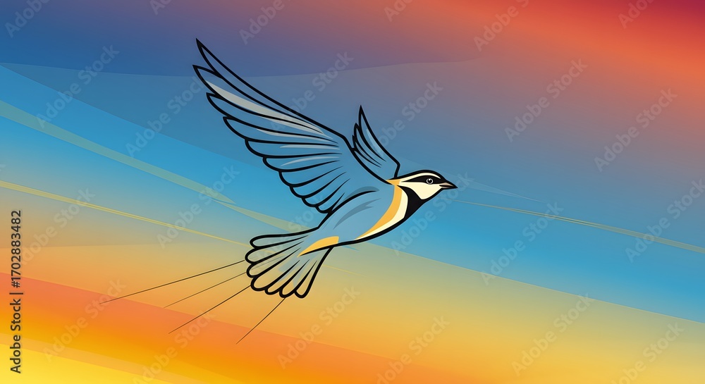 Obraz premium Vector Bird Flying in a Colorful Sky