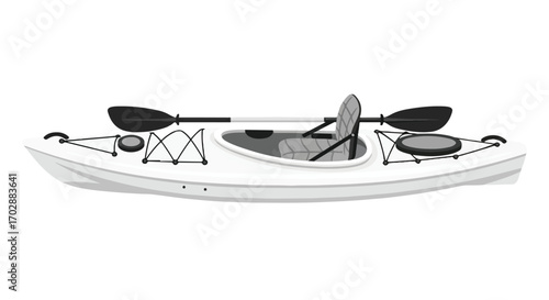 Crisp visual of white sit-on-top kayak with paddle rests, ideal for kayaking enthusiasts, promotes outdoor water adventures and water sports