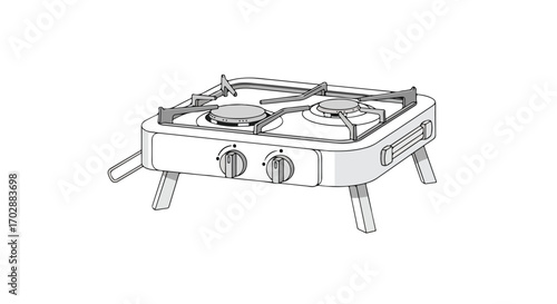 Portable gas stove illustration displaying a compact design for outdoor cooking and camping adventures portraying essential equipment for culinary