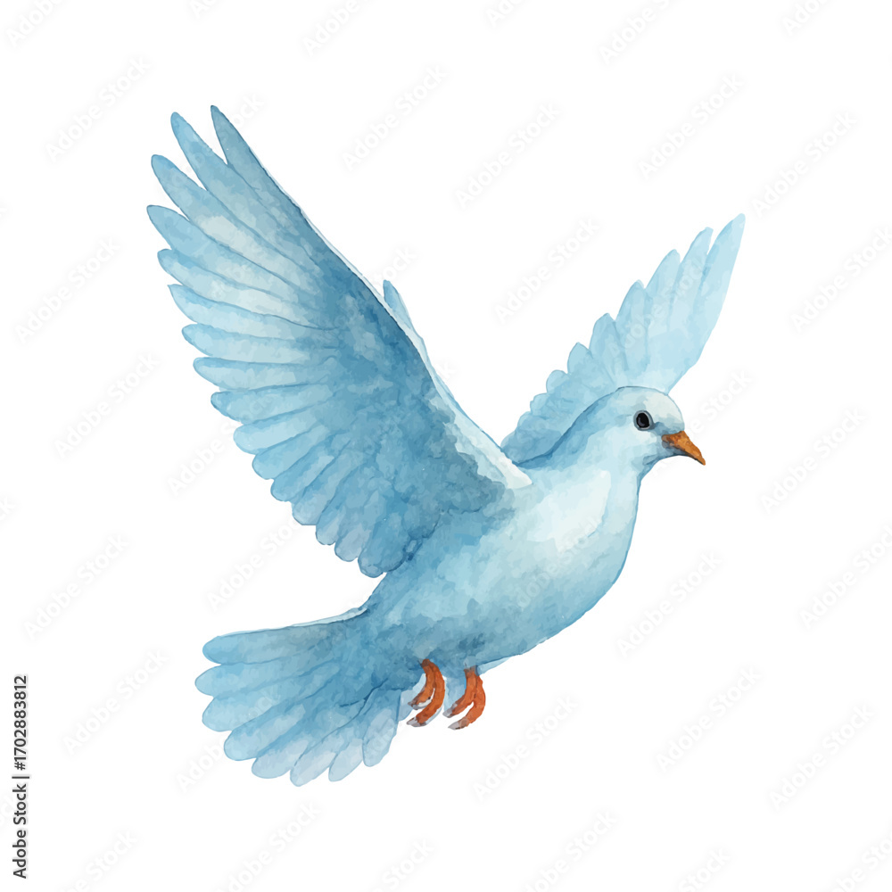 Obraz premium Blue dove flying watercolor bird illustration isolated on white