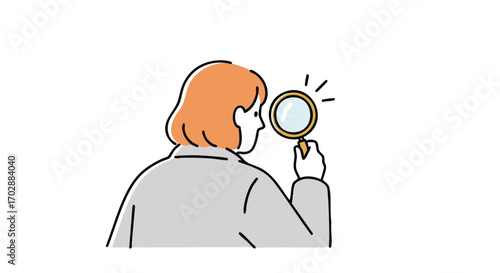 Curious person with magnifying glass exploring details, seeking answers with bright focus