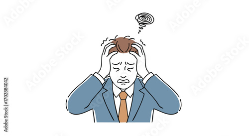 Stressed businessman clutches head in despair, overwhelmed by work pressure and deadlines