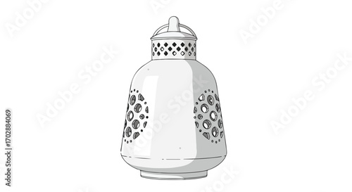 Decorative white lantern with perforated pattern creating soft lighting effects featuring a minimalist aesthetic and cutout shapes for ambiance