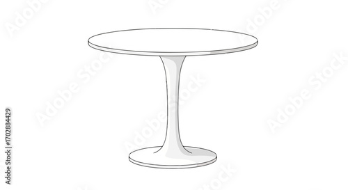 Monochrome illustration of a streamlined modern round table with a pedestal base featuring clean lines and minimalist design aesthetic
