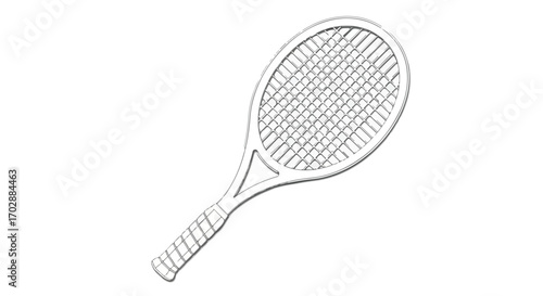 Sketch of a tennis racket on an immaculate white surface offering sports equipment concept illustration for sports and athletic activities