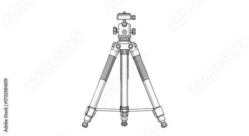 Sophisticated photographic tripod illustration with smooth lines and geometric precision for professional stabilization applications