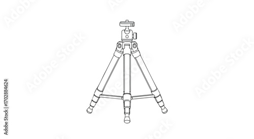 Minimalist Line Art Illustration of a Photographic Tripod, Essential Photography Equipment for Stability and Precision