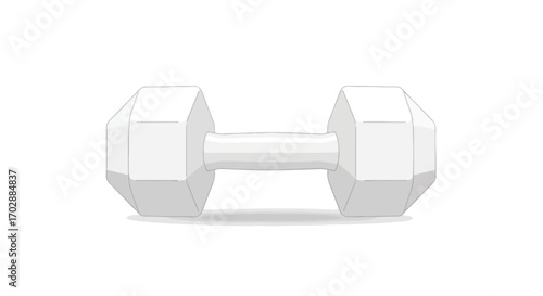 Minimalist depiction of a pristine white dumbbell for fitness and strength training activities showcasing a modern health focus in vector style